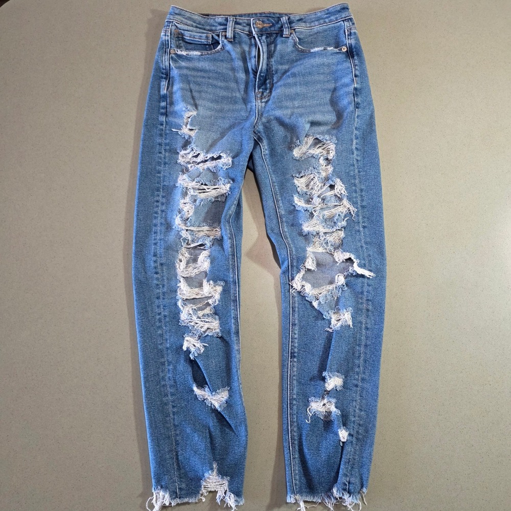 American Eagle Mom Jeans Womens 6 Regular Distressed High Rise Stretch Denim